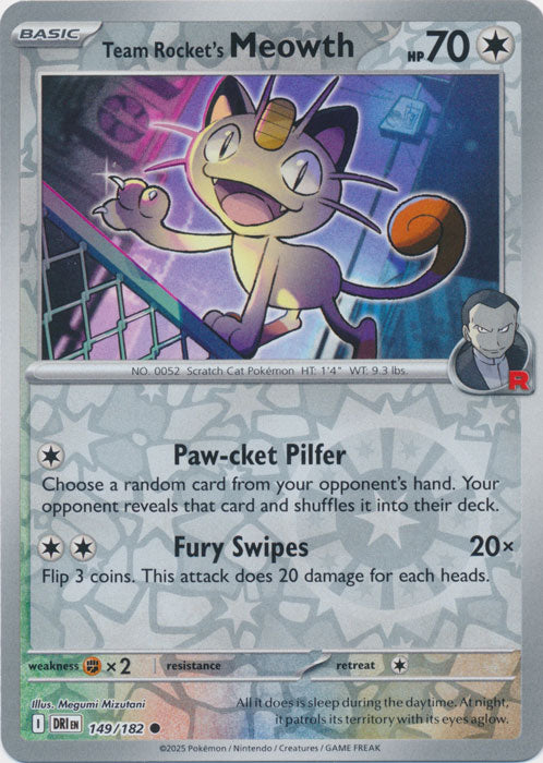 Team Rocket's Meowth 149/182 (Reverse Holo)